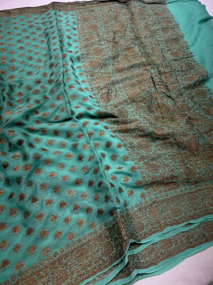 KashiFab Pure chiffon khaddi antique zari buti sarees online - Banaras / Varanasi silk saree - view 5