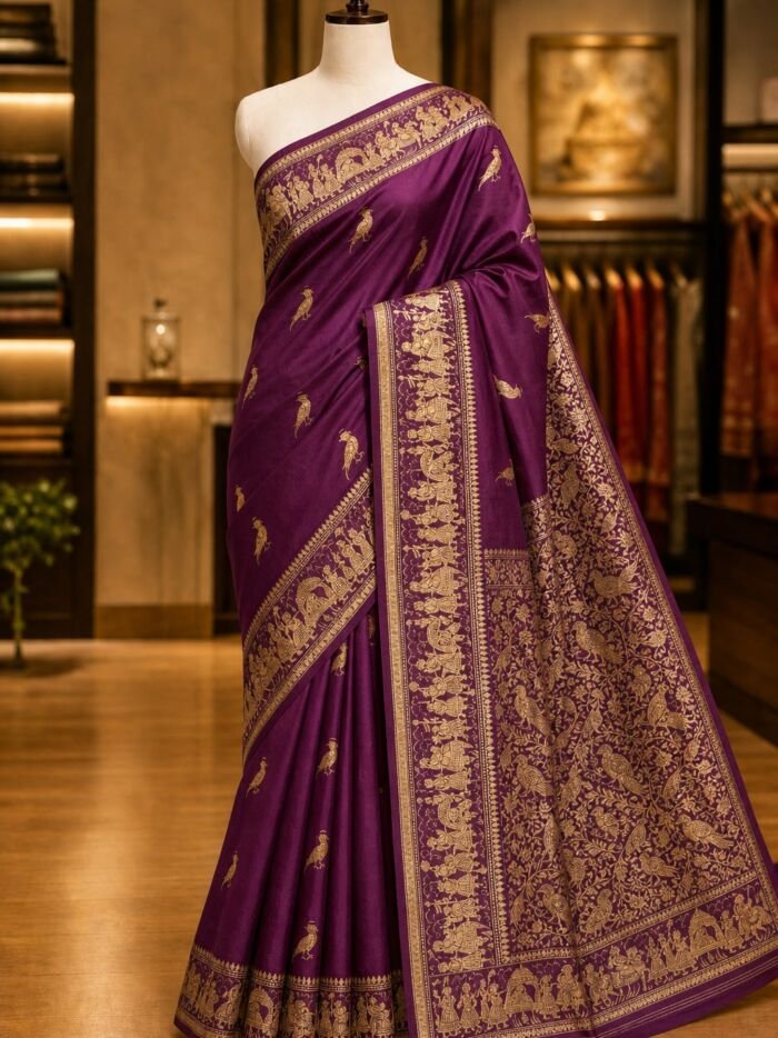 KashiFab lifestyle Pure katan Silk Sarees - AYU #10579 KashiFab Pure katan Silk Sarees - AYU #10579 lifestyle cover - boutique display