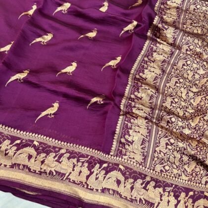KashiFab Pure katan Silk Sarees - AYU #10579 online - authentic Varanasi weave