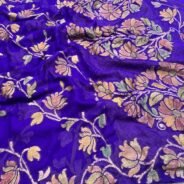 KashiFab Pure Khaddi Georgette hand filling dye sarees online - Banaras / Varanasi silk saree