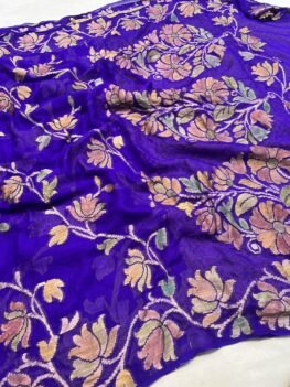 KashiFab Pure Khaddi Georgette hand filling dye sarees online - Banaras / Varanasi silk saree