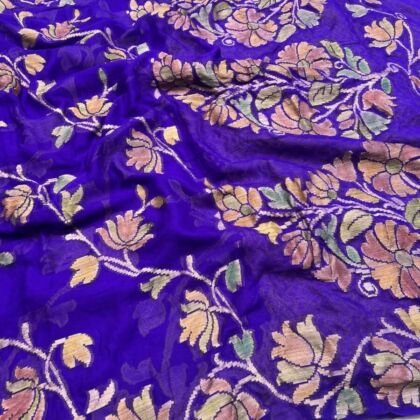 KashiFab Pure Khaddi Georgette hand filling dye sarees online - Banaras / Varanasi silk saree