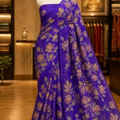 KashiFab Pure Khaddi Georgette hand filling dye sarees - AYU #7187 lifestyle cover - boutique display