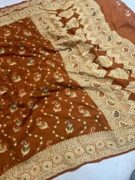 KashiFab Pure Khaddi Georgette meenakari jaal sarees online - Banaras / Varanasi silk saree