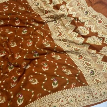 KashiFab Pure Khaddi Georgette meenakari jaal sarees online - Banaras / Varanasi silk saree