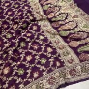 KashiFab Pure Khaddi Georgette meenakari jaal sarees online - Banaras / Varanasi silk saree - view 2