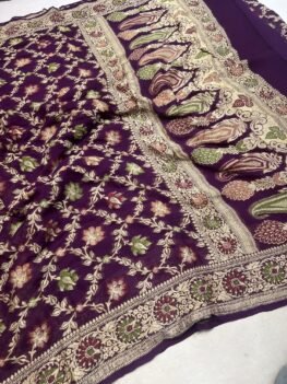 KashiFab Pure Khaddi Georgette meenakari jaal sarees 2 KashiFab Pure Khaddi Georgette meenakari jaal sarees online - Banaras / Varanasi silk saree - view 2