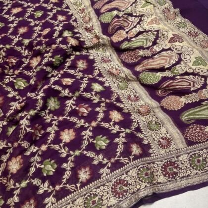 KashiFab Pure Khaddi Georgette meenakari jaal sarees online - Banaras / Varanasi silk saree - view 2