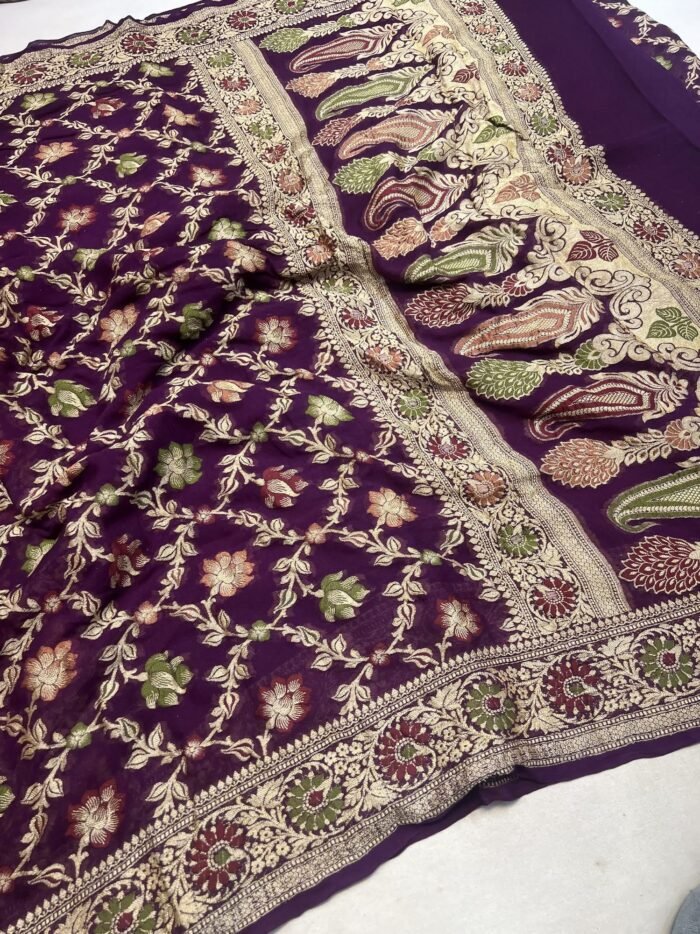 KashiFab Pure Khaddi Georgette meenakari jaal sarees online - Banaras / Varanasi silk saree - view 2