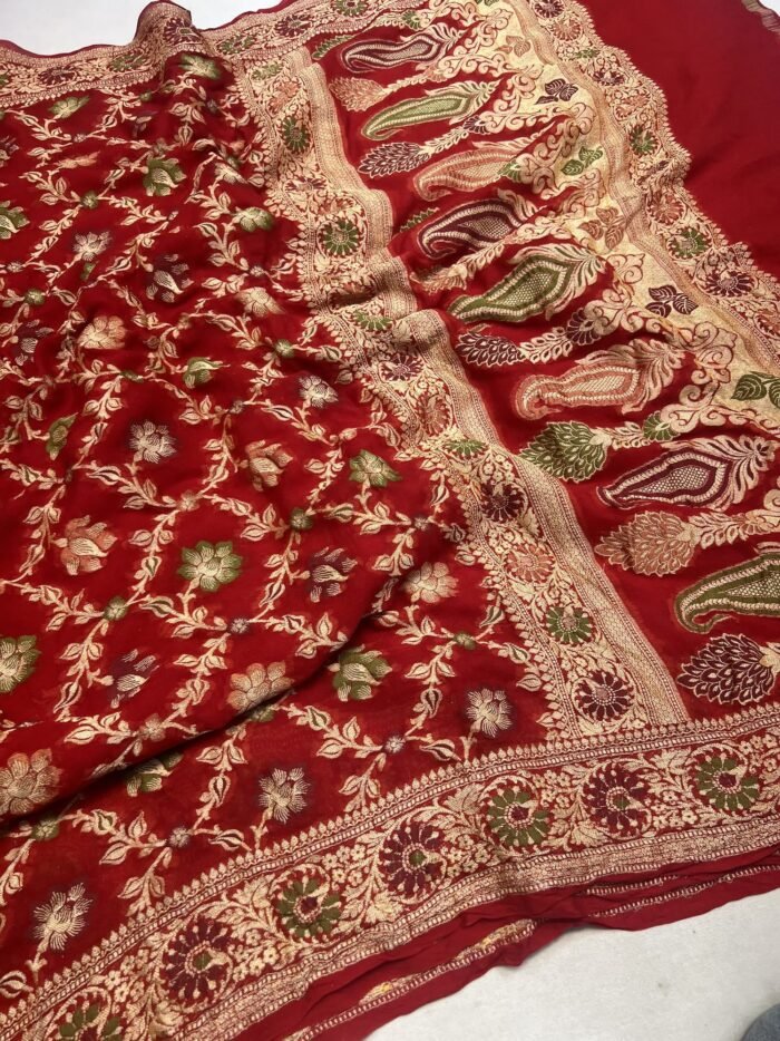 KashiFab Pure Khaddi Georgette meenakari jaal sarees online - Banaras / Varanasi silk saree - view 3