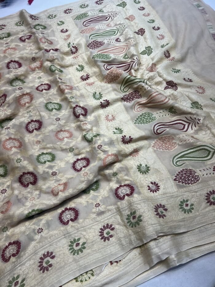 KashiFab Pure Khaddi Georgette meenakari jaal sarees online - Banaras / Varanasi silk saree - view 4