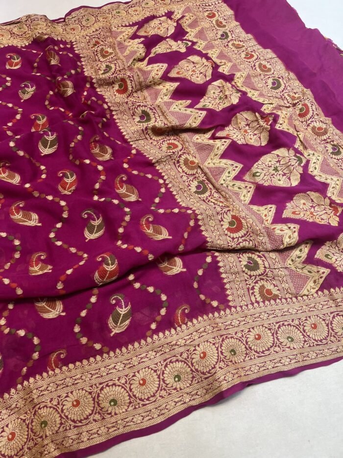 KashiFab Pure Khaddi Georgette meenakari jaal sarees online - Banaras / Varanasi silk saree - view 5