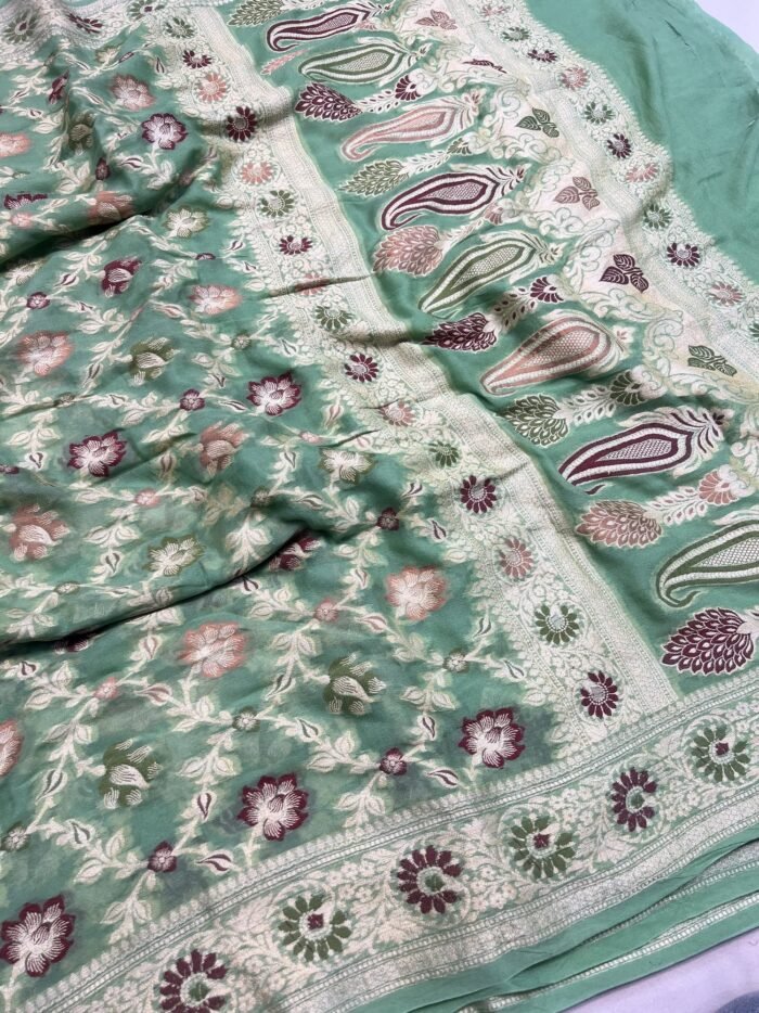 KashiFab Pure Khaddi Georgette meenakari jaal sarees online - Banaras / Varanasi silk saree - view 6