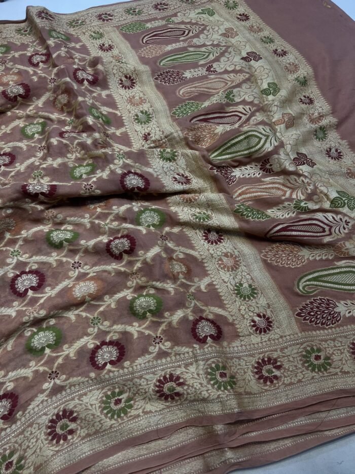 KashiFab Pure Khaddi Georgette meenakari jaal sarees online - Banaras / Varanasi silk saree - view 7