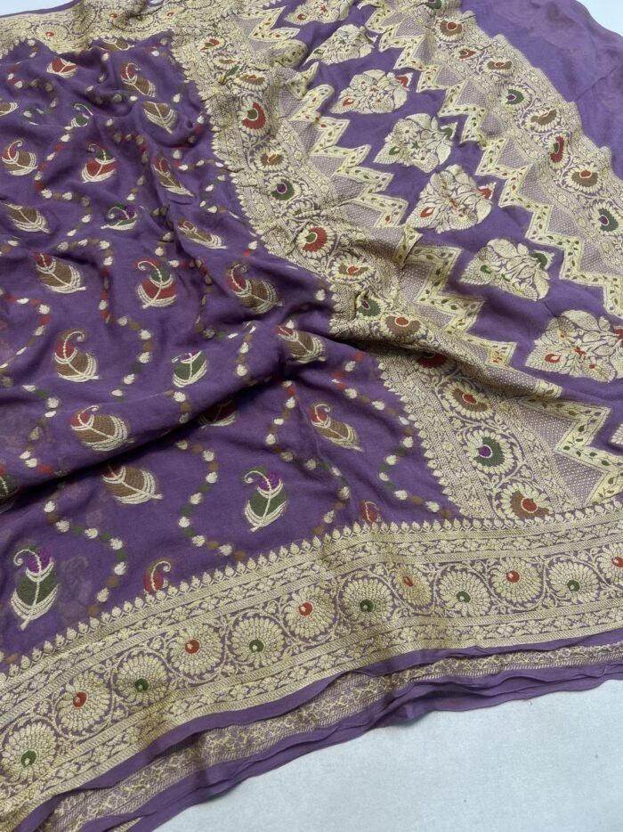 KashiFab Pure Khaddi Georgette meenakari jaal sarees online - Banaras / Varanasi silk saree - view 8