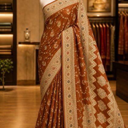 KashiFab Pure Khaddi Georgette meenakari jaal sarees - AYU #7196 lifestyle cover - boutique display