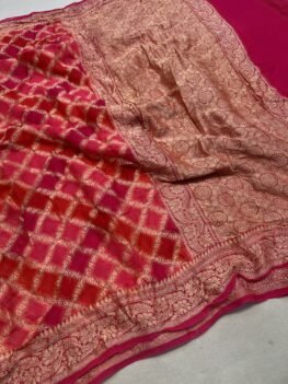 KashiFab Pure khaddi georgette rangkaat hand dye sarees online - Banaras / Varanasi silk saree