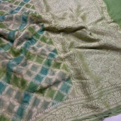 KashiFab Pure khaddi georgette rangkaat hand dye sarees online - Banaras / Varanasi silk saree - view 2