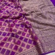 KashiFab Pure khaddi georgette rangkaat hand dye sarees online - Banaras / Varanasi silk saree - view 3