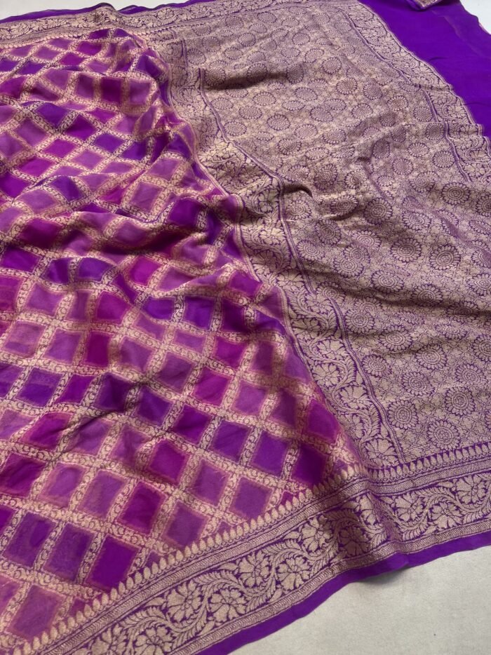 KashiFab Pure khaddi georgette rangkaat hand dye sarees online - Banaras / Varanasi silk saree - view 3