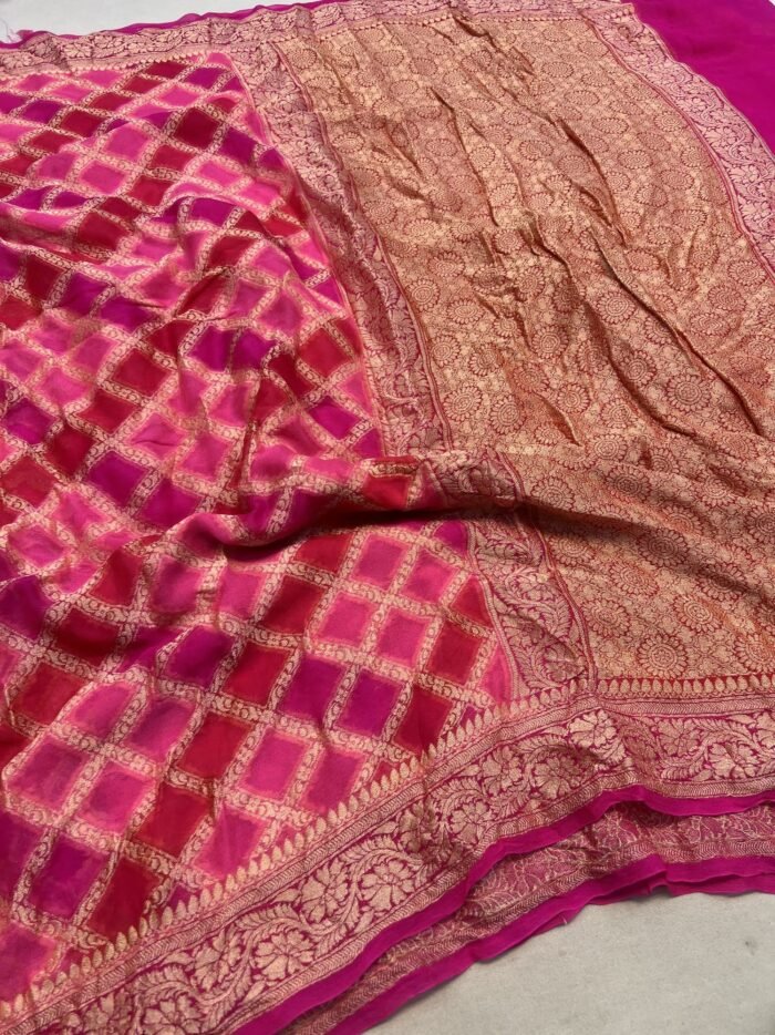 KashiFab Pure khaddi georgette rangkaat hand dye sarees online - Banaras / Varanasi silk saree - view 4