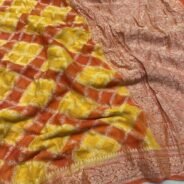 KashiFab Pure khaddi georgette rangkaat hand dye sarees online - Banaras / Varanasi silk saree - view 5