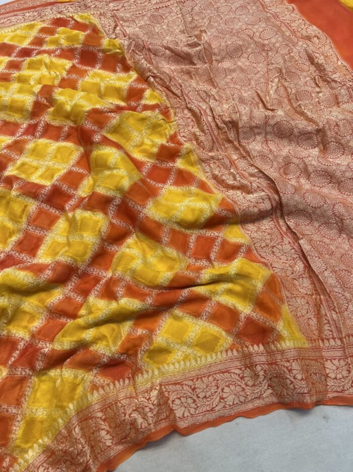 KashiFab Pure khaddi georgette rangkaat hand dye sarees online - Banaras / Varanasi silk saree - view 5