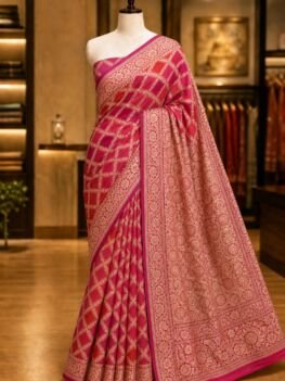 KashiFab Pure khaddi georgette rangkaat hand dye sarees - AYU #7181 lifestyle cover - boutique display