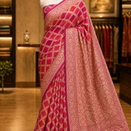 KashiFab Pure khaddi georgette rangkaat hand dye sarees - AYU #7181 lifestyle cover - boutique display