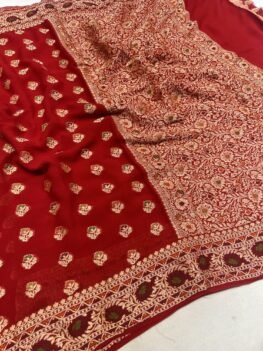 KashiFab Pure Khaddi Georgette resham meenakari buti sarees online - Banaras / Varanasi silk saree