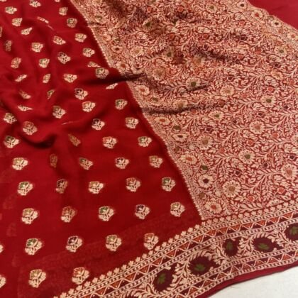 KashiFab Pure Khaddi Georgette resham meenakari buti sarees online - Banaras / Varanasi silk saree