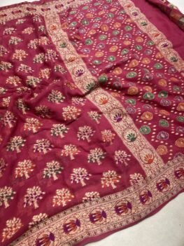 KashiFab Pure Khaddi Georgette resham meenakari buti sarees online - Banaras / Varanasi silk saree - view 2