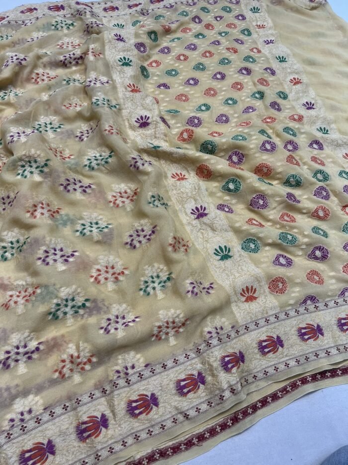 KashiFab Pure Khaddi Georgette resham meenakari buti sarees 3 KashiFab Pure Khaddi Georgette resham meenakari buti sarees online - Banaras / Varanasi silk saree - view 3