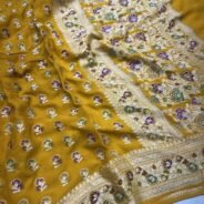 KashiFab Pure Khaddi Georgette resham meenakari buti sarees online - Banaras / Varanasi silk saree - view 4