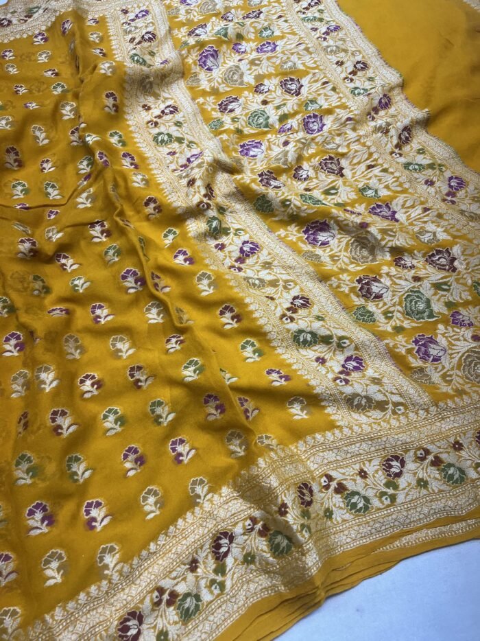 KashiFab Pure Khaddi Georgette resham meenakari buti sarees 4 KashiFab Pure Khaddi Georgette resham meenakari buti sarees online - Banaras / Varanasi silk saree - view 4