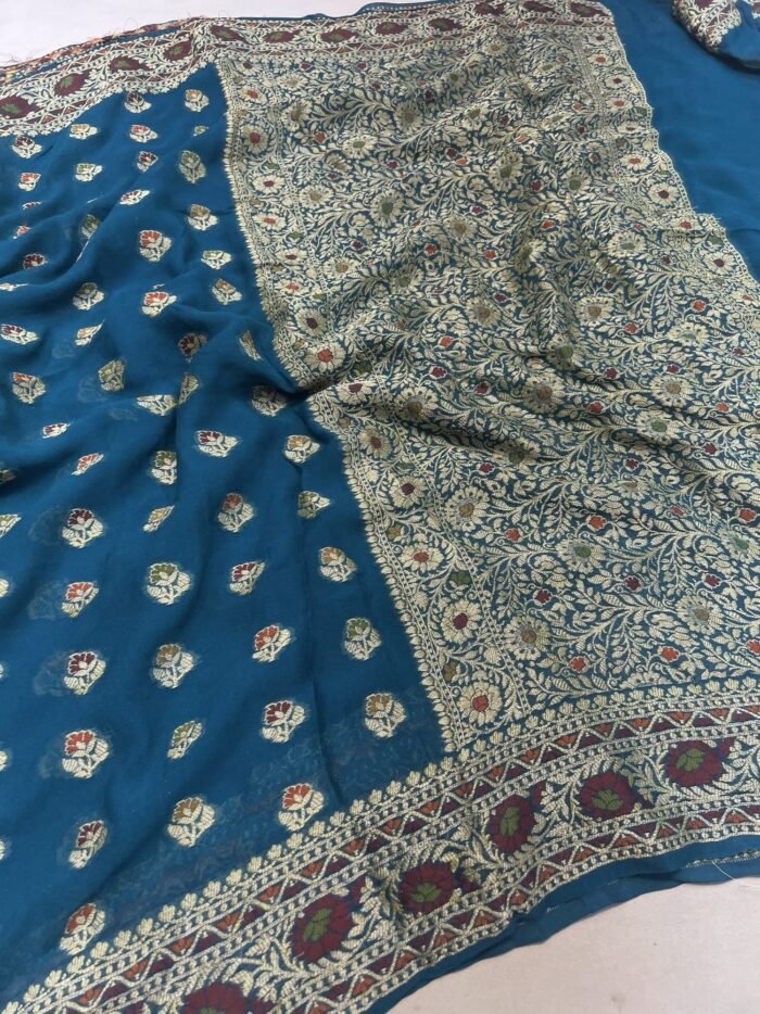 KashiFab Pure Khaddi Georgette resham meenakari buti sarees 5 KashiFab Pure Khaddi Georgette resham meenakari buti sarees online - Banaras / Varanasi silk saree - view 5