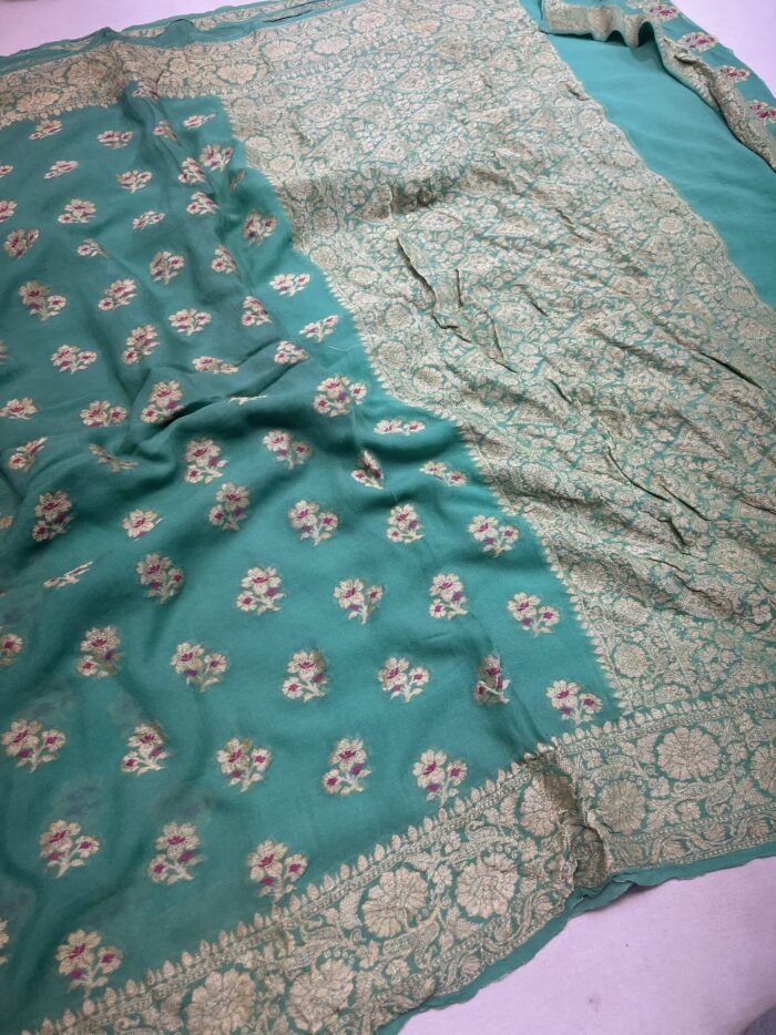 KashiFab Pure Khaddi Georgette resham meenakari buti sarees 6 KashiFab Pure Khaddi Georgette resham meenakari buti sarees online - Banaras / Varanasi silk saree - view 6