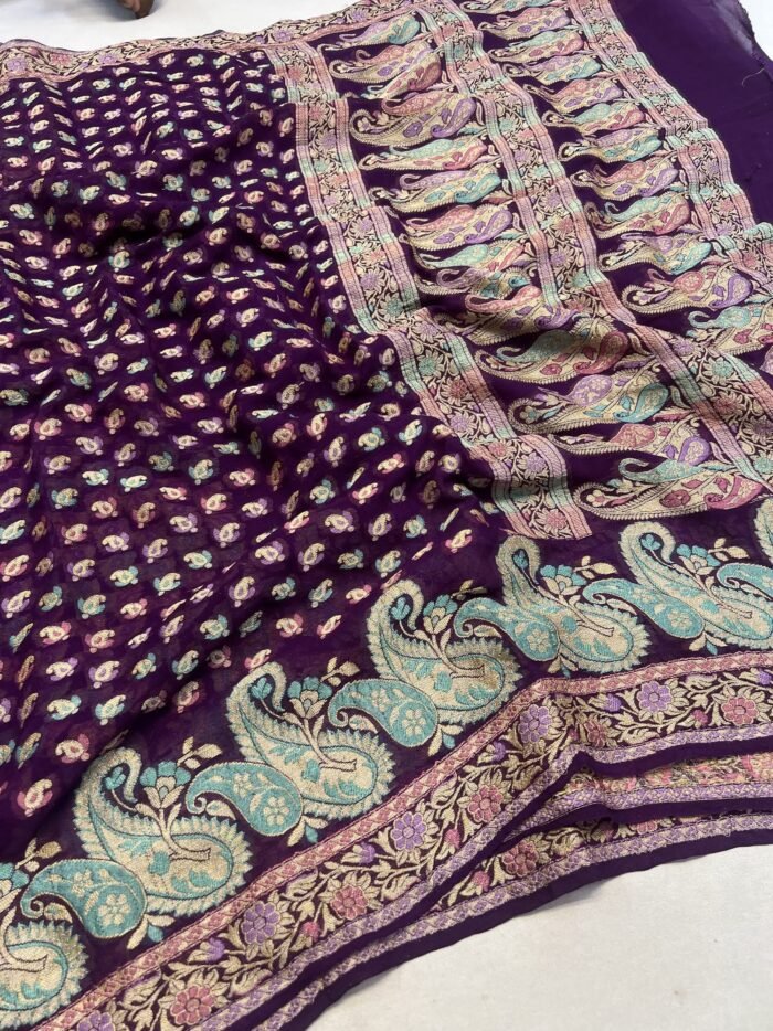 KashiFab Pure Khaddi Georgette resham meenakari buti sarees 7 KashiFab Pure Khaddi Georgette resham meenakari buti sarees online - Banaras / Varanasi silk saree - view 7