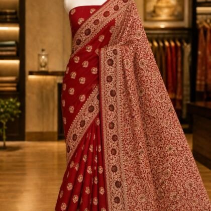 KashiFab Pure Khaddi Georgette resham meenakari buti sarees - AYU #7204 lifestyle cover - boutique display