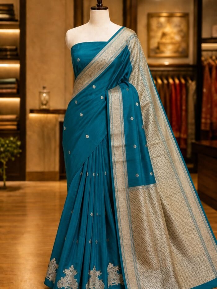 KashiFab lifestyle Pure Mashru Katan - AYU #10656 KashiFab Pure Mashru Katan - AYU #10656 lifestyle cover - boutique display