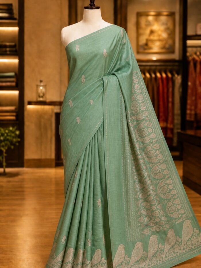 KashiFab Pure Mashru Katan Saree - AYU #10675 lifestyle cover - boutique display