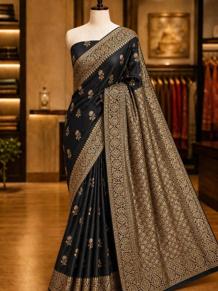 KashiFab lifestyle Pure Mashru Katan Saree - AYU #10682 KashiFab Pure Mashru Katan Saree - AYU #10682 lifestyle cover - boutique display