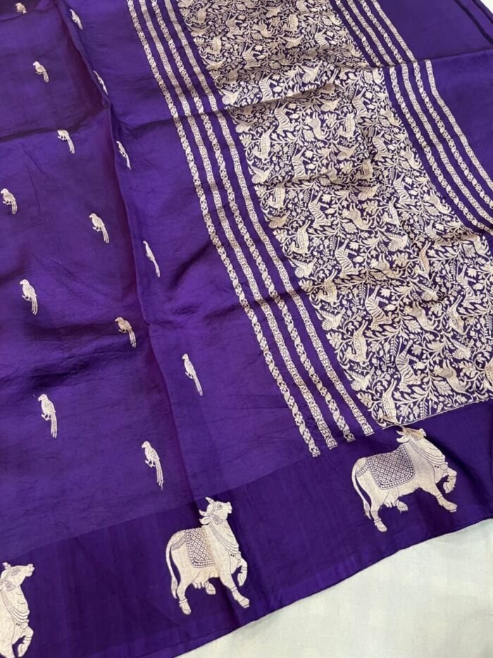 KashiFab Pure Mashru Katan Saree - AYU #10648 KashiFab Pure Mashru Katan Saree - AYU #10648 online - authentic Varanasi weave