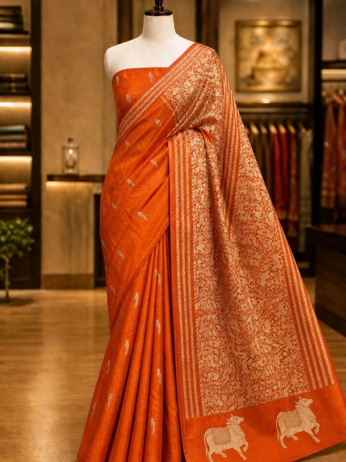 KashiFab lifestyle Pure Mashru Katan Sarees - AYU #10586 KashiFab Pure Mashru Katan Sarees - AYU #10586 lifestyle cover - boutique display