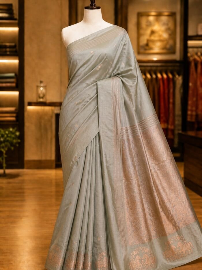 KashiFab Pure Mashru Katan Sarees - AYU #10641 lifestyle cover - boutique display