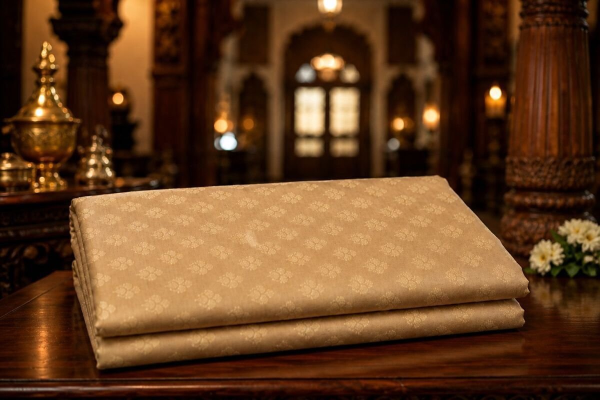 KashiFab Resham Meena Brocade Beige Lifestyle KashiFab Resham Meena Brocade kurta fabric Beige lifestyle