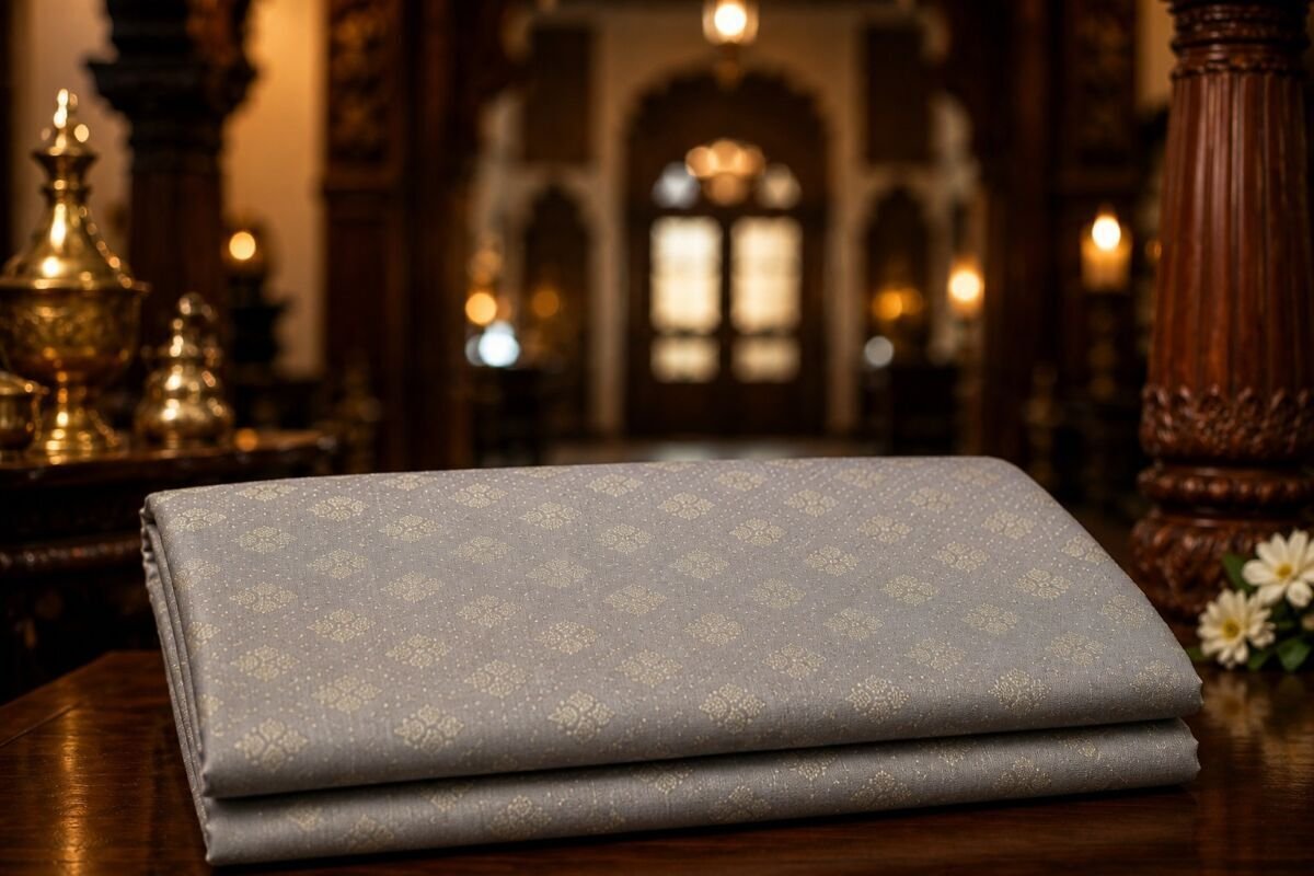 KashiFab Resham Meena Brocade Grey Lifestyle KashiFab Resham Meena Brocade kurta fabric Grey lifestyle