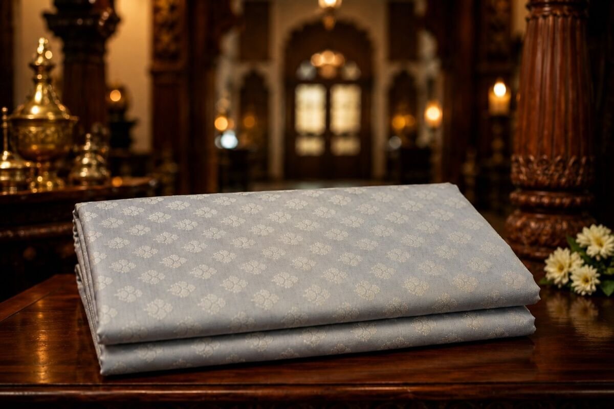 KashiFab Resham Meena Brocade Grey Lifestyle KashiFab Resham Meena Brocade kurta fabric Grey lifestyle