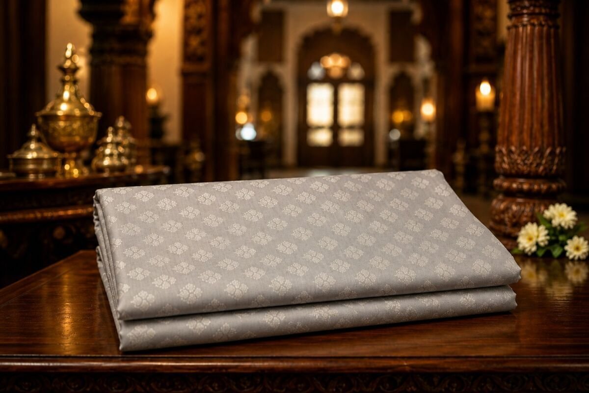 KashiFab Resham Meena Brocade Grey Lifestyle KashiFab Resham Meena Brocade kurta fabric Grey lifestyle