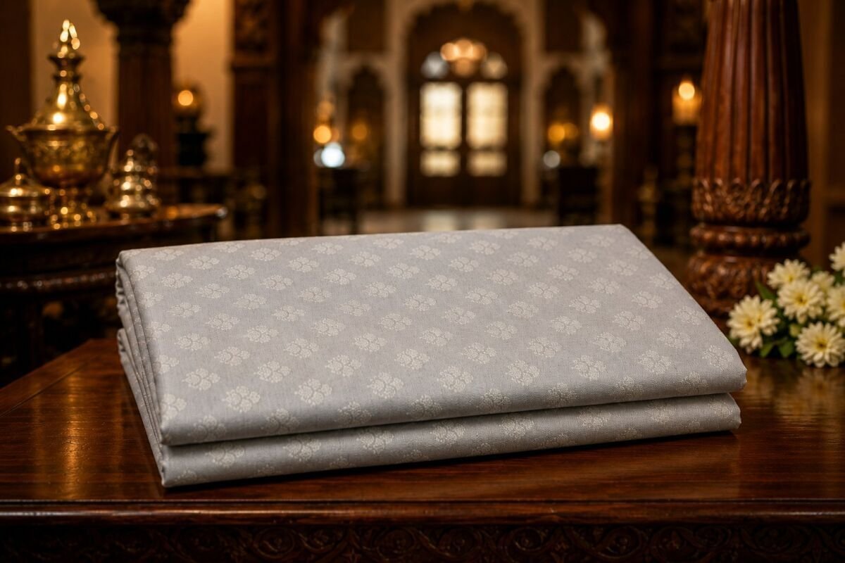 KashiFab Resham Meena Brocade Grey Lifestyle KashiFab Resham Meena Brocade kurta fabric Grey lifestyle